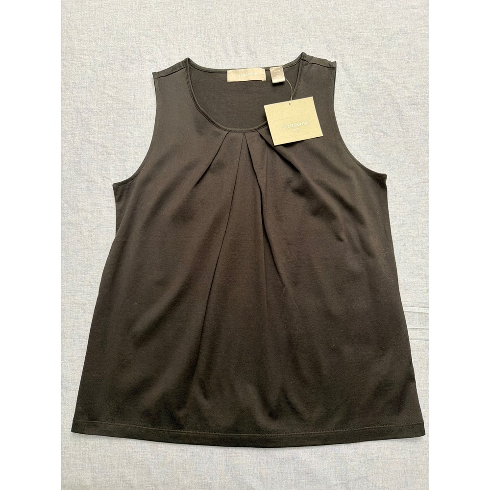 Liz Claiborne Petite Black Mercerized Cotton Pleated Shell Tank Top Size PM